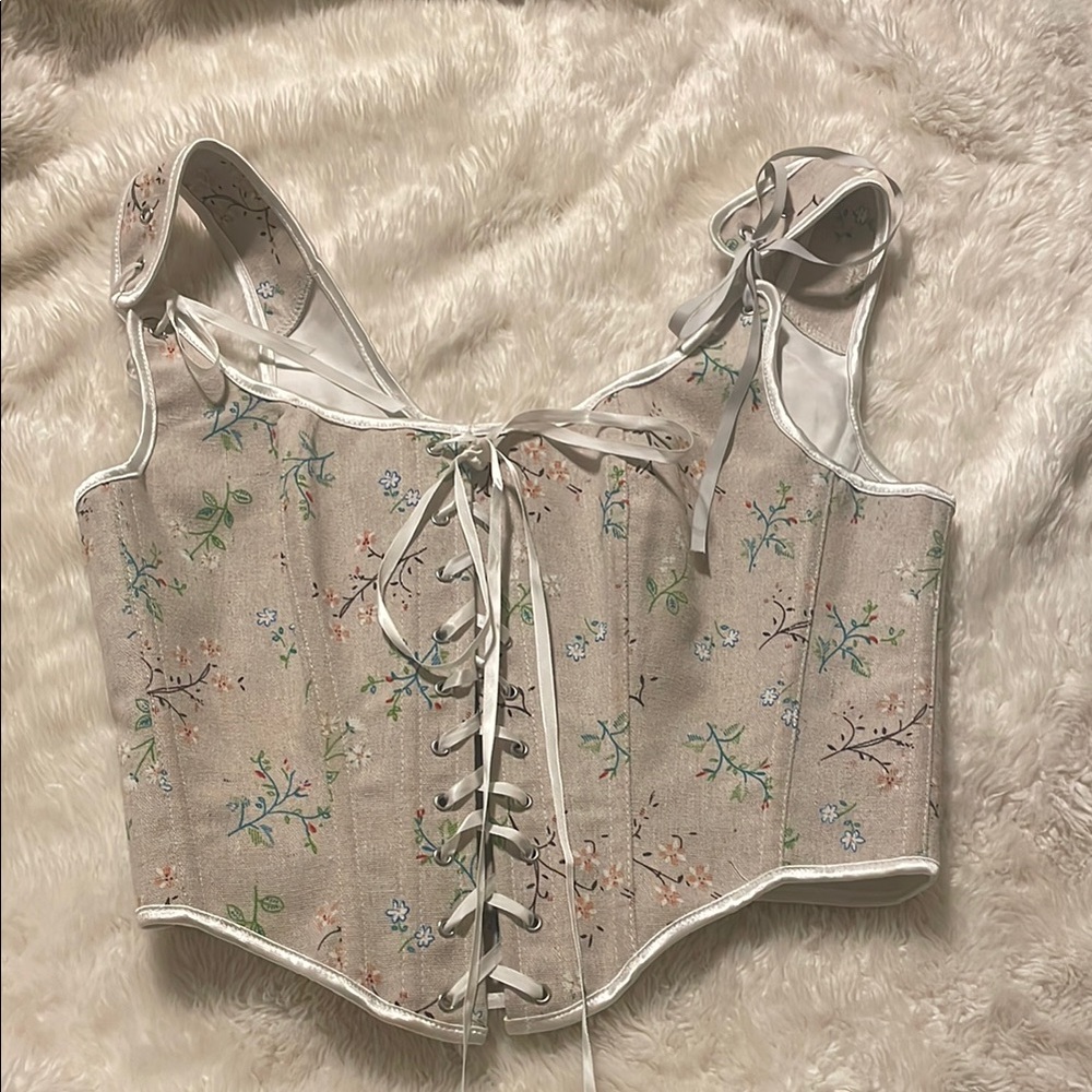 Floral Lace-Up Corset Top